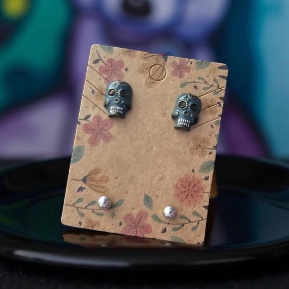 One of a kind Day of the Dead Enameled Sugar Skull Stud Earrings - Picture 1 of 9